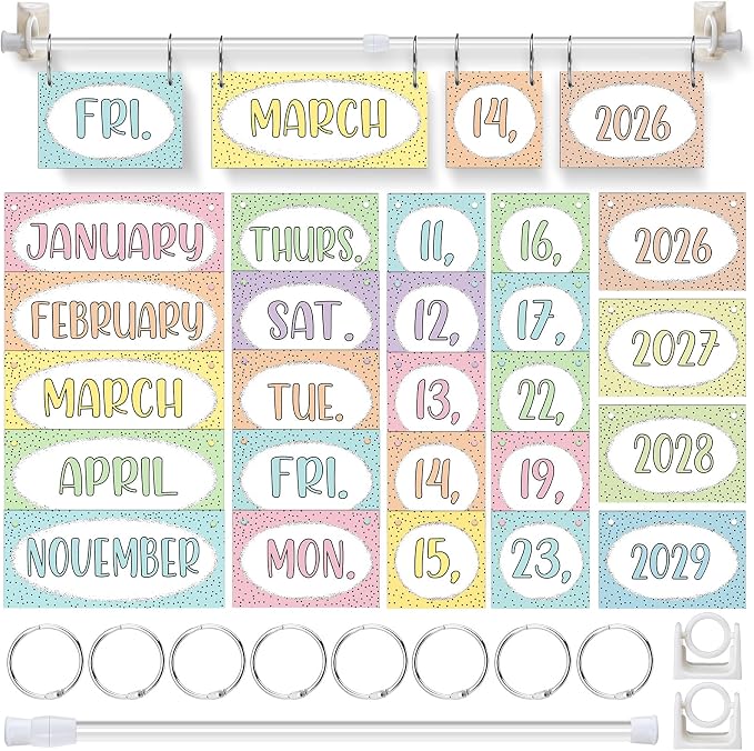 Pastel Flip Calendar Bulletin Board Set Pastel Flip Calendar for Classroom Decor with Adjustable Holder 2026-2029 Years 54 Date Cards for Preschool Elementary Teacher Supplies Back to School