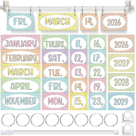 Pastel Flip Calendar Bulletin Board Set Pastel Flip Calendar for Classroom Decor with Adjustable Holder 2026-2029 Years 54 Date Cards for Preschool Elementary Teacher Supplies Back to School