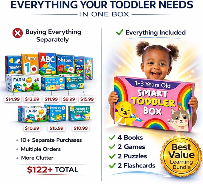 Preschool Montessori Learning Kit With Busy Book For Toddlers 1-3- Baby Flash Cards - Quiet Activity Books - Puzzles Ages 2-4 - Flashcards 3-5 Years - 1 Year Old Boy Gifts -1st Birthday Toys For Girls