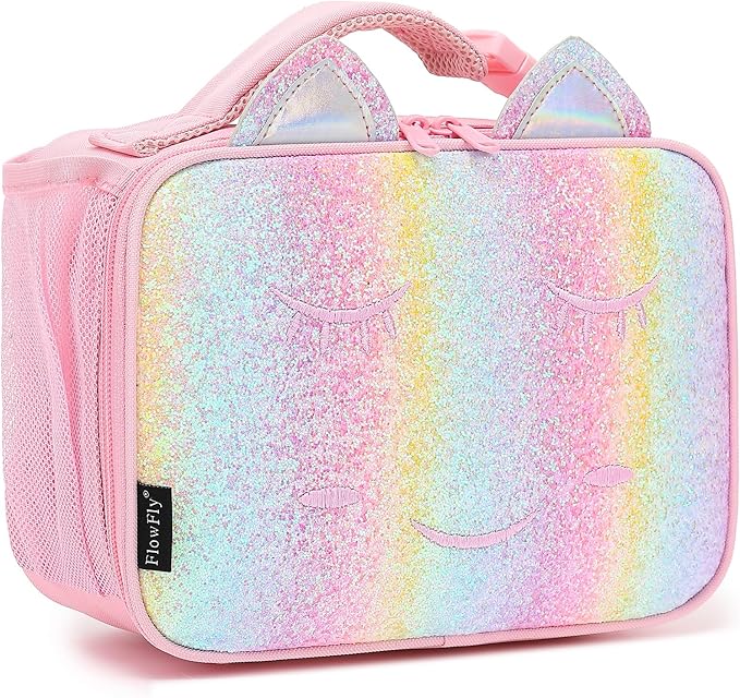 FlowFly Kids Lunch box Insulated Soft Bag Mini Cooler Back to School Thermal Meal Tote Kit for Girls, Boys, Smile