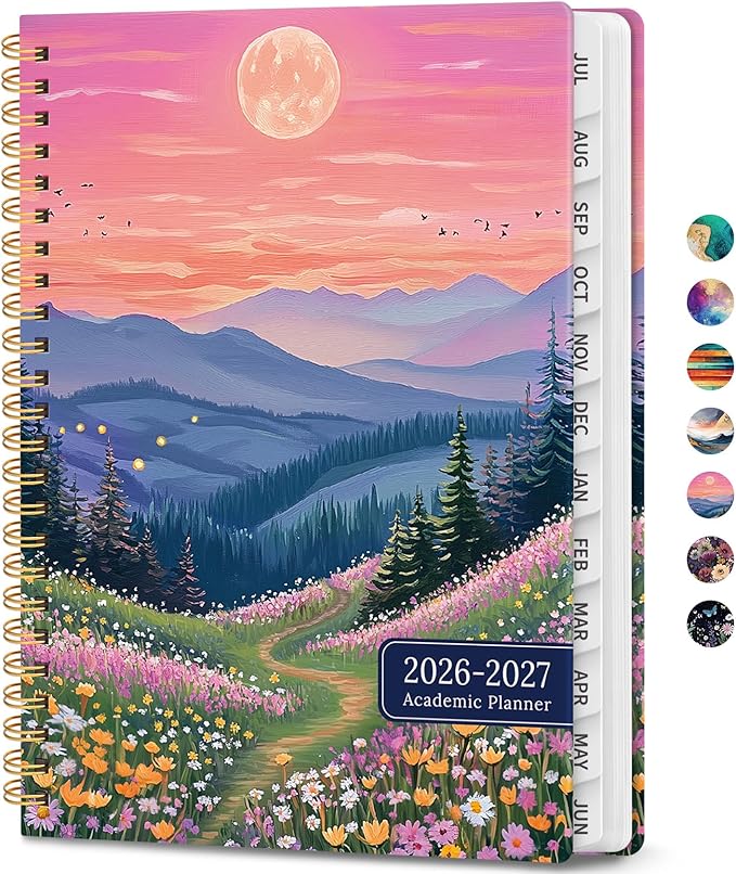 Academic Planner 2026-2027, Weekly and Monthly Calendar Book, July 2026 – June 2027, Hardcover Planner with Tabs, Perfect for Teachers, Students, Women & Men, A4 (8.5" x 11") - Hills
