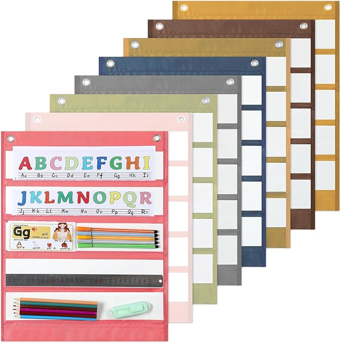 8PCS Boho Classroom Magnetic Pocket Charts Squares Teacher Mini Pocket Chart Management Back to School Resources for Homeschool Learning Preschool Kids Home Office Schedule Activities Supply 16 x 14In