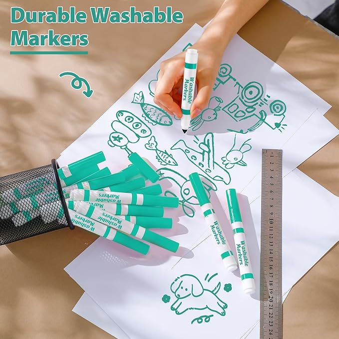 36 Pcs Cyan Washable Markers Bulk Coloring Broad Line Markers for Kids Cyan Conical Tip Drawing Pen for Christmas,School Supplies, Travel Art Baby Shower Gender Reveal Party Supplies, Ages 6+