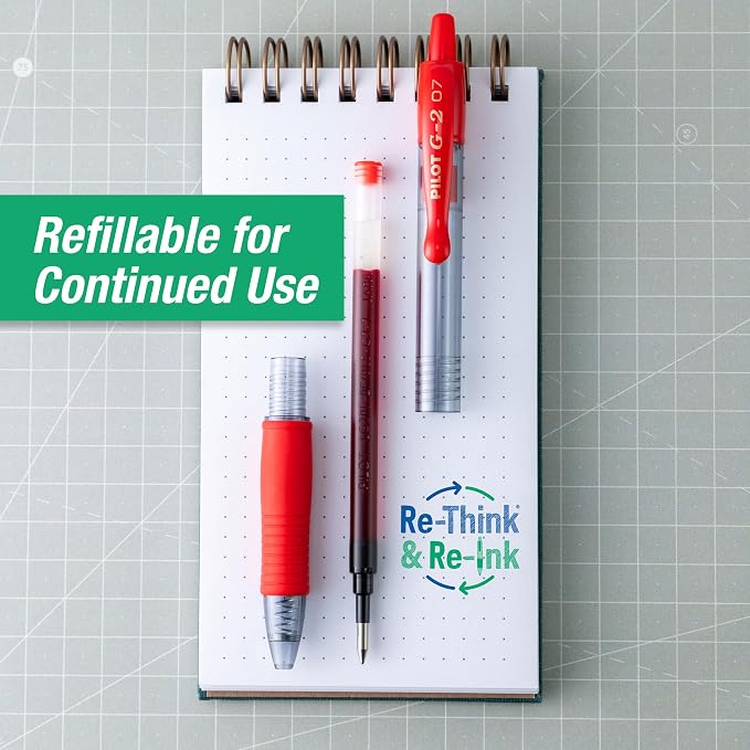 Pilot G2 Premium Gel Roller Pens, Fine Point 0.7 mm, Red Pens, Pack of 12 - Ideal for School, Journaling & Office Writing