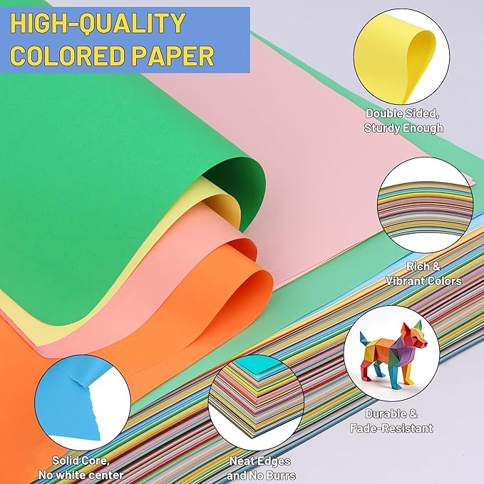 50 Colors Construction Paper 300 PCS, 8.5x11 in Bulk Colored Paper for Crafts - 80GSM Thick Cardstock for Printing, Layering, Embossing - DIY Art Supplies for Cards, Invitations, School Projects