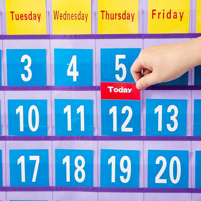 Monthly Calendar Pocket Chart School Calendar Kit for Classroom Scholastic Classroom Learning Resources (Purple)
