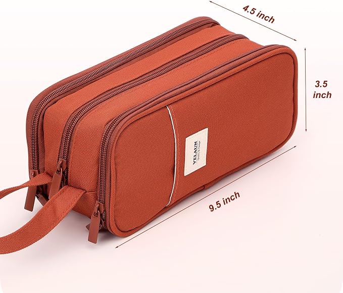 Pencil Case Pouch, Large Capacity Pencil Box Bag, Aesthetic Pen Organizer for School Supplies, Cute Preppy Stuff for Girls Boys Kids, Back to College Stationery, Rust Red