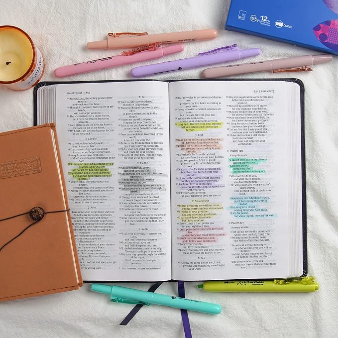 WRITECH Retractable Highlighters Bible Set: Pastel Colors Chisel Tip 12ct | Refillable Marker Pens No Bleed & Smear for Home School Office Highlighting Journaling Drawing Coloring Note-taking Writing