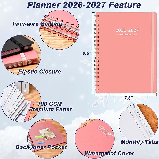 2026-2027 Monthly Planner (7.6'' x 9.6''), 18 Months Agenda Planner from Jul 2026-Dec 2027, Calendar Book with Tabs & Pocket, Pink