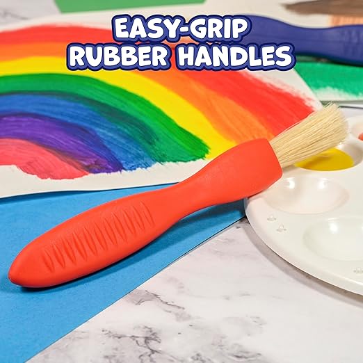 READY 2 LEARN Triangle Grip Toddler Paint Brushes - 6 Bright Colors - Paintbrush Set for Toddler Art - Thick Kids Paint Brushes - Art Supplies for Toddlers 1-3