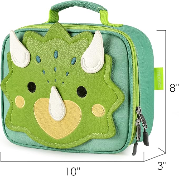 mibasies Kids Lunch Box for Girls, Insulated and Reusable Lunch Bag for School Preschool Kindergarten, Triceratops