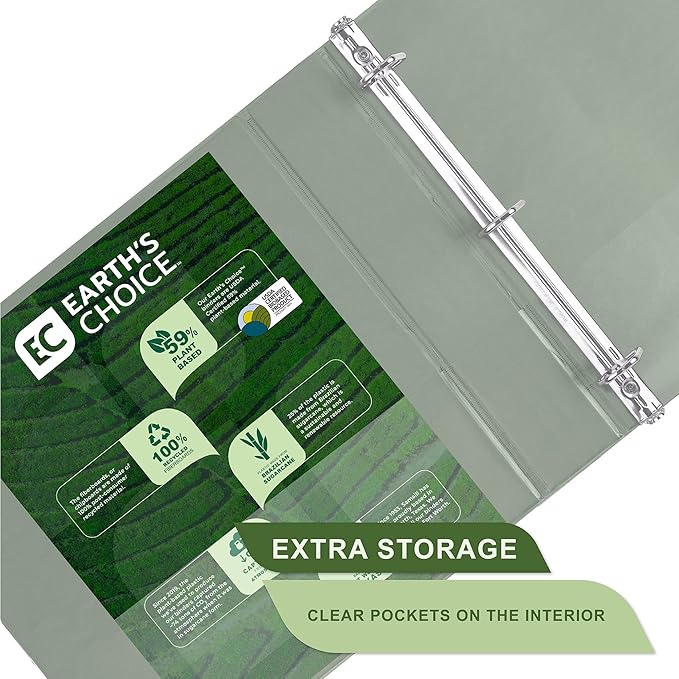 Samsill Plant-Based 2 Inch Durable D-Ring, View Binder, Eco-Friendly, USDA Certified Biobased, Single, Sage Green