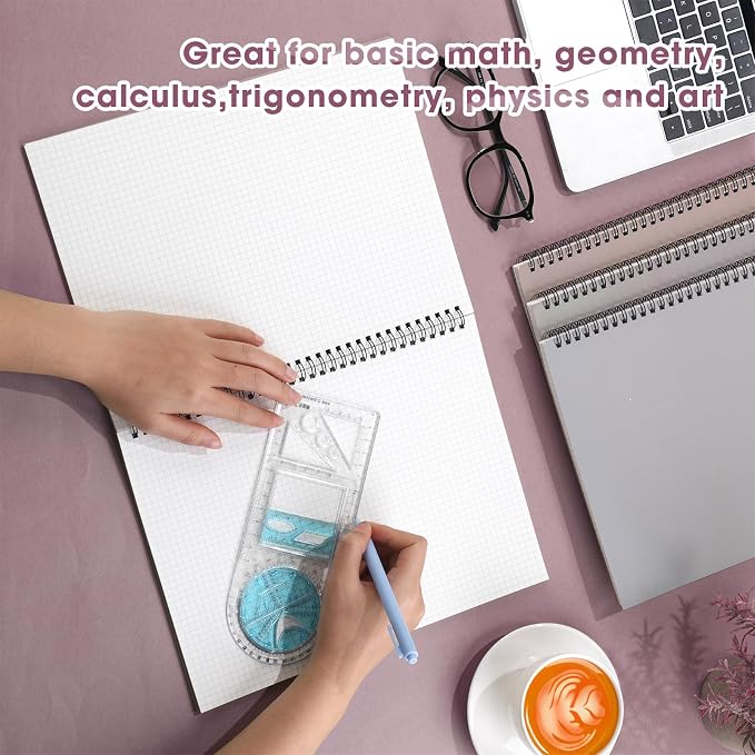 Resurhang 4 Pcs 8.66 x 11.69 Inch Top Bound Spiral Notebooks Horizontal A4 Office Steno Book 5mm-Squared Durable Spiral White Paper 70 Sheets for Business (Morandi)