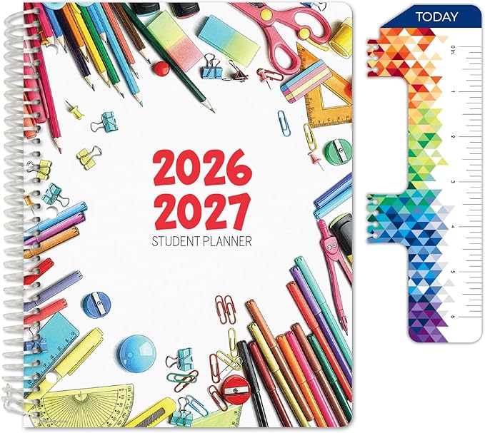 Global Datebooks 2026-2027 Elementary Student Planner 8.5" x 11" - Dated Weekly & Monthly Academic Planner with Ruler/Bookmark & Stickers, Ideal for Homework, Block Style, School Supplies