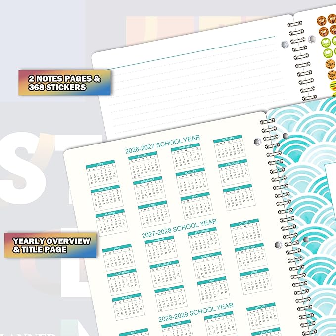 Student Planner 2026-2027 - July 2026 - June 2027, 9'' x 11'', 2026-2027 Academic Year Planner for Middle or High School, Planning Stickers