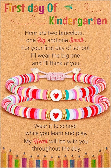 Back to School Supplies, First Day of Kindergarten Bracelet, Back to School Bracelet Mommy and Me, Prek Matching Wish Bracelets Set, Adjustable Bracelet for Boys Girls Gifts Stuff Bulk