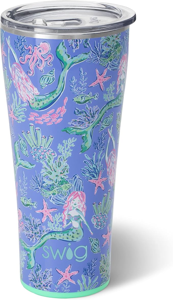 Swig Life XL 32oz Tumbler, Insulated Coffee Tumbler with Lid, Cup Holder Friendly, Dishwasher Safe, Stainless Steel, Extra Large Travel Mugs Insulated for Hot and Cold Drinks (Under the Sea)