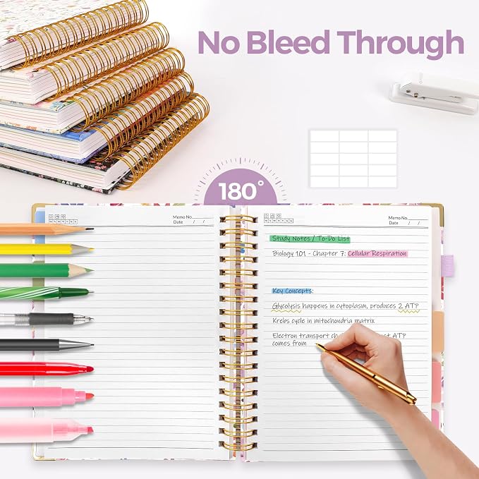 SKYDUE Sprial Notebook With Dividers Tabs, 5 Subject Notebook College Ruled