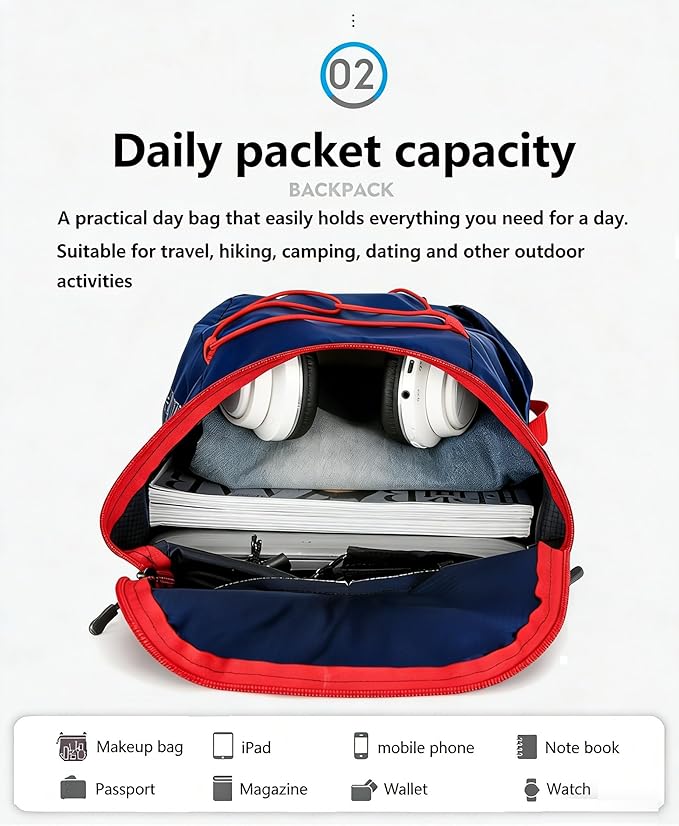 levayhill 16L Lightweight Foldable Hiking-Backpack Small Packable-Daypack For Travel,Ultralight Water-Resistant Gym Bag Men Women Easy Carry-on (Navy blue)