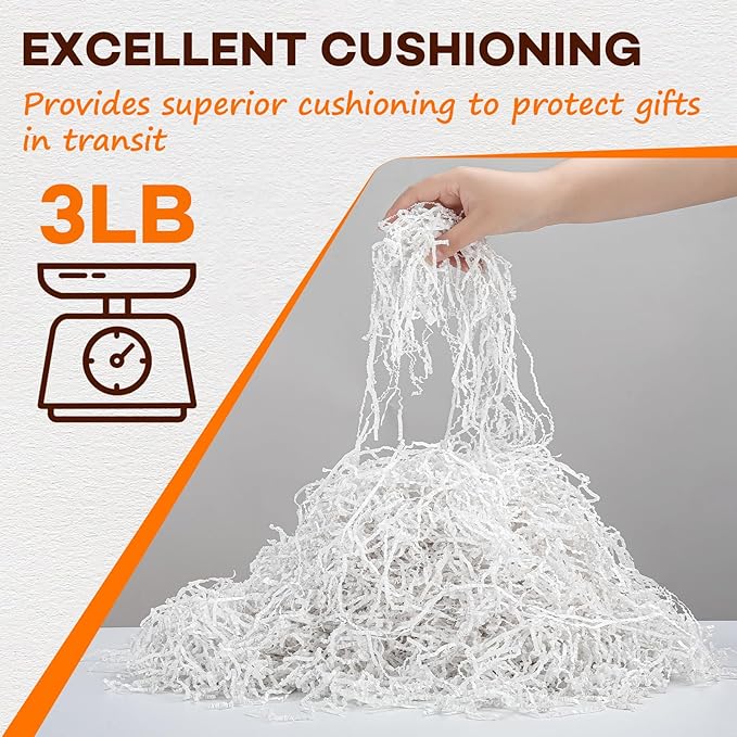 RowinsyDD 3LB White Crinkle Paper Filler, Cut Shredded Paper for Gift Baskets Packaging Wrapping Cushion Stuffing Box Confetti Filler for Easter Christmas Wedding Birthday Bridesmaid
