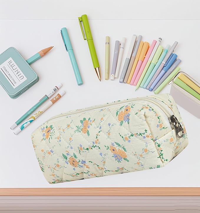 Carry bloom Pencil Pouch Cute Pencil Case for Girls Aesthetic Pencil Bag with Zipper Pen Cases School Supplies Makeup Bag (8 flower orange)