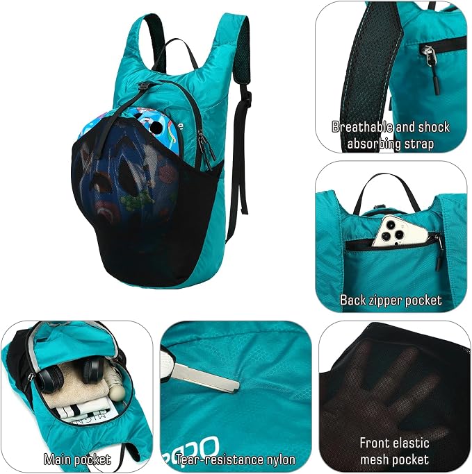 Ultra Lightweight Foldable Backpack,Water Resistant Small Packable Hiking Daypack Outdoor Camping Travel Bag