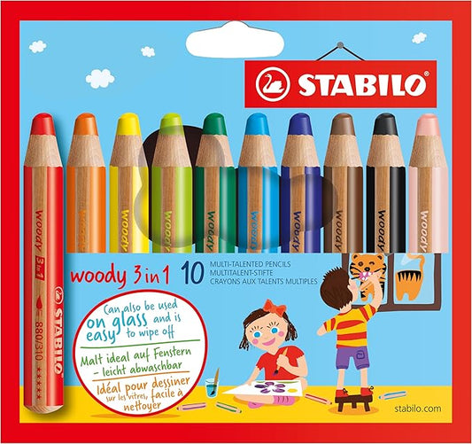 STABILO Multi-Talented Pencil woody 3 in 1 - Pack of 10 - Assorted Colors