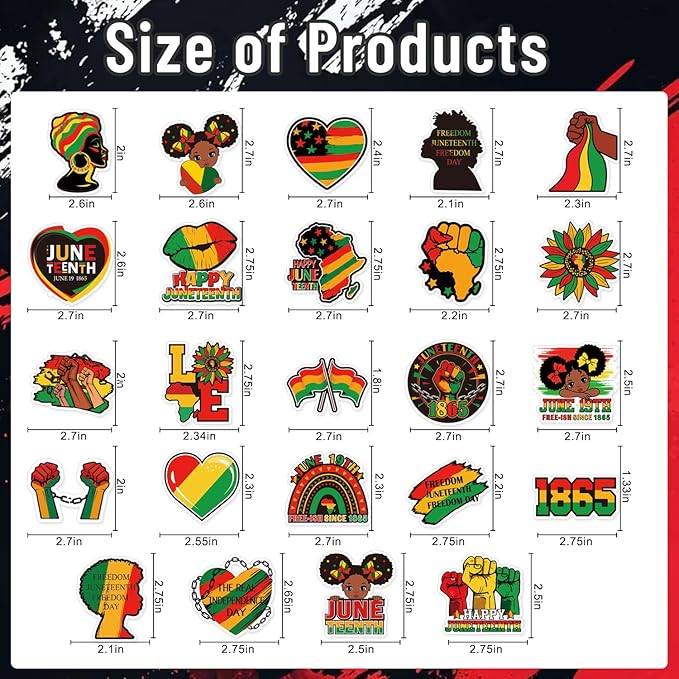Wxiben Juneteenth Decoration Fridge Magnets - 24 Pcs African American Refrigerator Magnet 1865 Freedom Day Magnetic Decorative Stickers for Home Holiday Office Car Mailbox Kitchen Locker Decor
