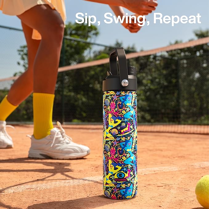 ENCOOL Insulated Water Bottle with Straw Stainless Steel Water Bottle, Leak-Proof, BPA-Free, Double Wall Vacuum Keeps Cold for 24 Hours for Sports, Travel, School (26 oz, Summer Surf)