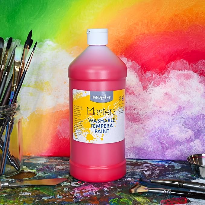 Handy Art Little Masters Washable Tempera Paint, Red, 32 oz Bottle, Bright & Mixable, High Opacity, Washable Colors for Classroom, Students, Kids, Young Artists, Safe & Non-Toxic, Made in USA