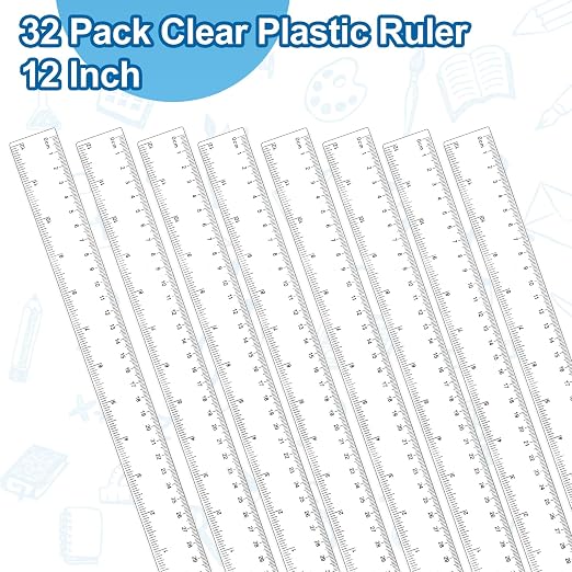32 Pack Clear Plastic Ruler 12 Inch, Rulers Bulk for Classroom, Transparent Plastic Ruler with Centimeters and Inches, School Rulers for Kids Back to School Office Home Supplies