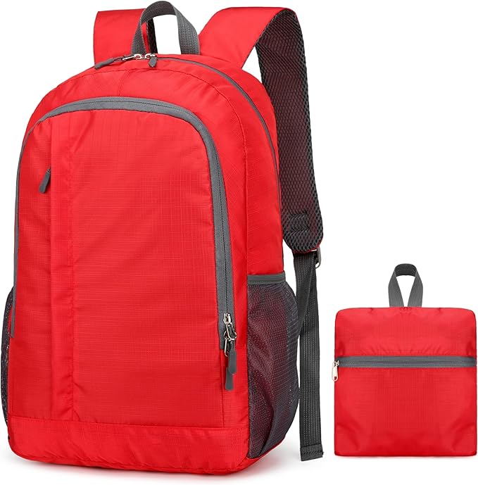 Ultra Lightweight-Packable-Hiking-Backpack Foldable Travel Camping Daypack Casual Outdoor Water-resistant 25L Bags (Red)