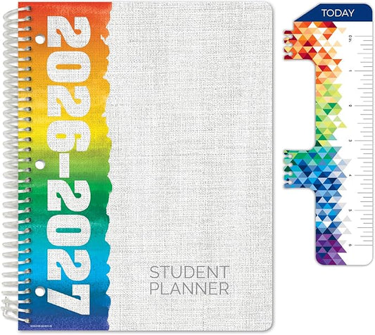 Global Datebooks 2026-2027 Middle & High School Student Planner 8.5" x 11" - Dated Weekly & Monthly Academic Planner with Ruler/Bookmark & Stickers, Ideal for Homework, Block Style, Rainbow Linen