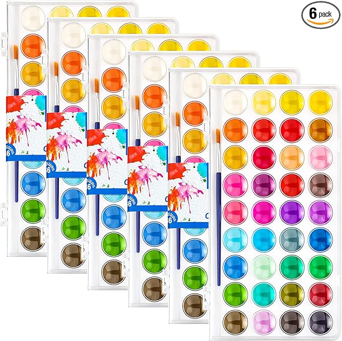 Nuanchu Gifts Bulk Watercolor Paint Washable Watercolor Paint Kits Palette and Brushes Portable Water Color Supplies for Adults, Beginners Artists Graduation Gift(6 Pack,36 Colors)