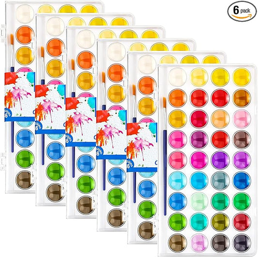 Nuanchu Gifts Bulk Watercolor Paint Washable Watercolor Paint Kits Palette and Brushes Portable Water Color Supplies for Adults, Beginners Artists Graduation Gift(6 Pack,36 Colors)