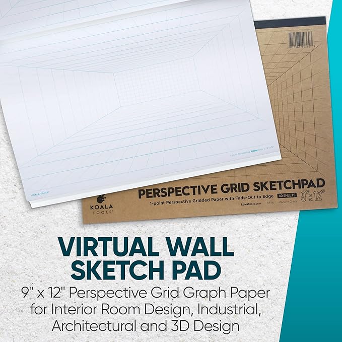 Koala Tools | Drawing Perspective (1 and 2-Point) Large Sketch Pad (1 Point - 9 x 12)