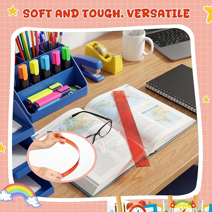 EBOOT 2 Pack Plastic Ruler Straight Ruler Plastic Measuring Tool for Student School Office(Red,12 Inch)