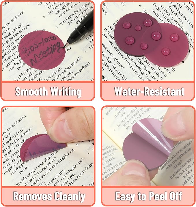 Mr. Pen- Round Transparent Sticky Notes, 1.1” Diameter, 14 Pads, 560 Sheets, Colorful, Water-Resistant See-Through Sticky Notes & Fineliner, Smooth Writing, Note Tabs for Bible Journaling, Studying