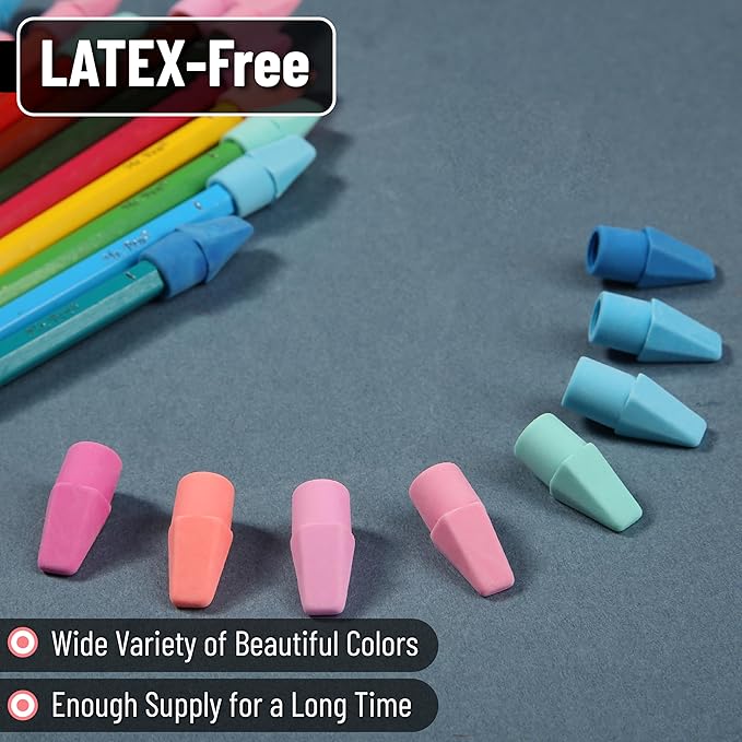 Mr. Pen- Pencil Erasers Toppers, 500 Pack, Colorful, Latex Free, No Smudge, Mr Pen Erasers for Pencils