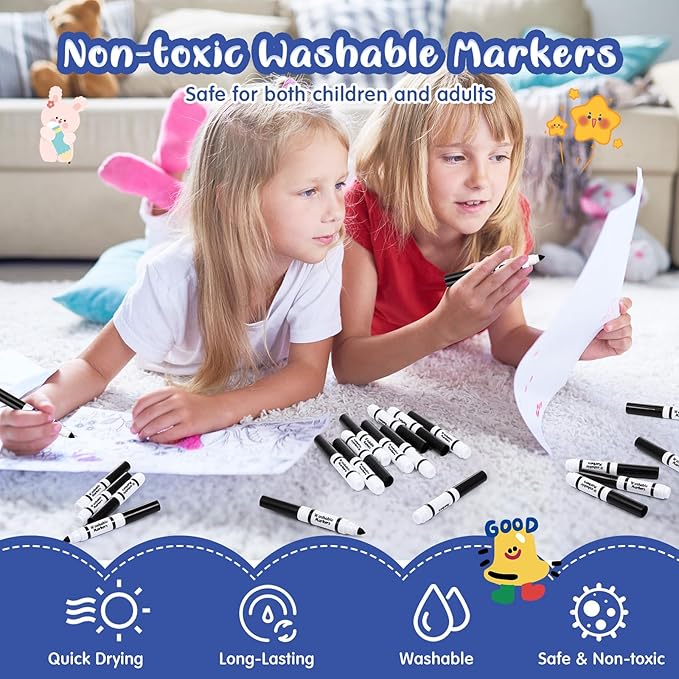 30 Pcs Mini Washable Markers Bulk Broad Line Conical Tip Washable Mark Pen Set Short Coloring Paint Pen for Kid Art Projects Teacher Student Toddler Party Favors Classroom, Ages 6+(Black)