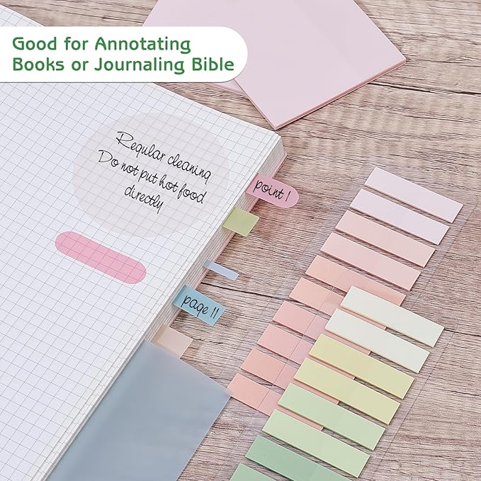 1100 Sheets Transparent Sticky Notes, Clear Waterproof 3 x 3 Sticky Notes with Pen, Translucent See-Though Note Tabs for Bible Study Book Annotation Kitchen Reminder (Green)