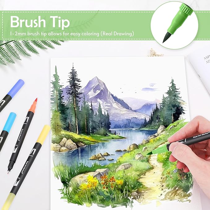 nauets 100 Colors Brush & Fine Dual Tip Watercolor Markers for Adult Coloring Books No Bleeding Professional Paint Pens For Drawing Note taking Planner Calligraphy Journaling Card Making Art Supplies