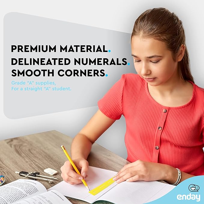 Flexible Ruler Green, 12 in (30 cm) Soft Plastic Shatter Resistant Straight Edge Ruler, Bendable Kids & Adults Ruler w/Inches & Metrics Also Available in Pink, Purple, Red, Grey, Blue, 1 Pc –By Enday