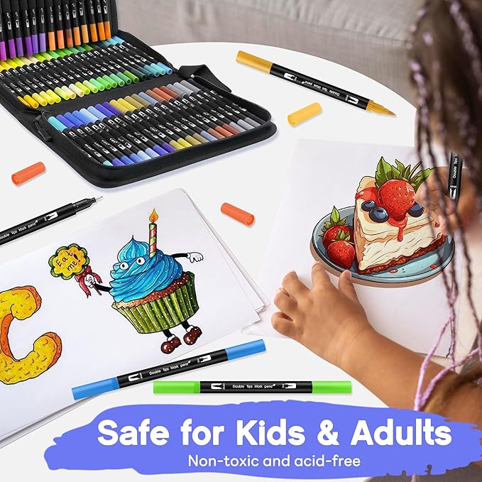 Coloring Markers Dual Brush Tip - 72 Colors Watercolor Fine Point Art Marker - Double Sided Colored Pen for Adult Kids Artist Drawing Painting Calligraphy Journaling Lettering - Perfect School Supply