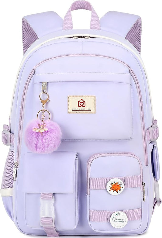 Hidds Laptop Backpacks 15.6 Inch College Backpack Elementary Middle High School Bag Large Cute Bookbags Anti Theft Travel Back Pack Casual Daypack Kids Book Bag for Teens Girls Women Students-Purple