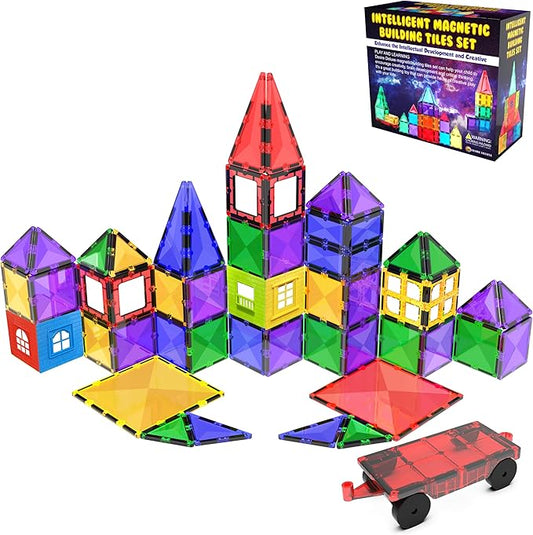 Magnetic Tiles Building Blocks Toy - STEM Educational Magnet Set for Kids, Creativity Preschool Learning Sensory Montessori Toddler Toys for Boys & Girls 3+ Years Old - 57PC