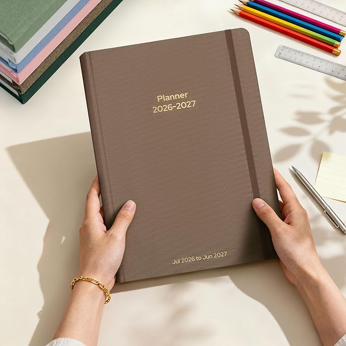 Planner 2026-2027 Monthly and Weekly Academic Planner July 2026 - June 2027, Linen Hardcover Agenda 2026-2027 Calendar Daily Planner for Student Teacher with Monthly Tabs, 7.3" x 10", Vintage Brown