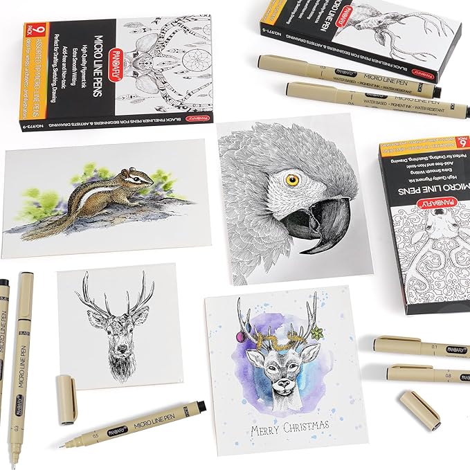 PANDAFLY Black Micro-Pen Fineliner Ink Pens, 9 Size Ultra Fine Point Pen, Waterproof Archival Ink, Multiliner Black Art Pens for Drawing, Sketching, Watercolor, Illustration, Bible, Anime, Manga