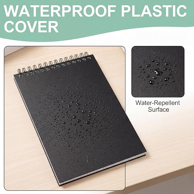 Engrowtic 2 Pack Graph Paper Spiral Notepad A5 Top Wirebound Notepad Grid Notebook Steno Pads Memo Notebook Grid Paper 140 Pages for Writing Sketching Drawing Office Supplies (Black Cover)
