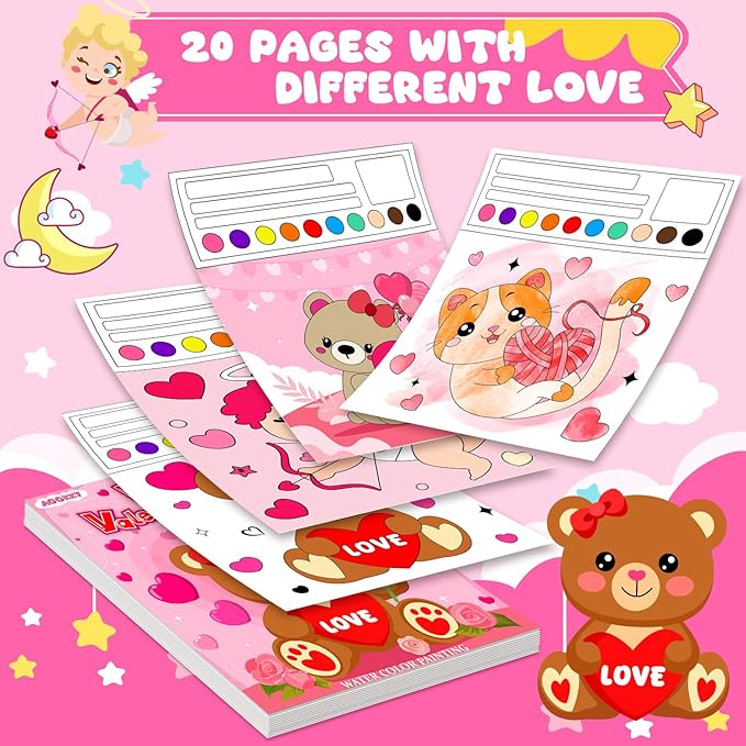 AGGKKY Valentines Paint with Water Coloring Books for Kids Toddlers Mess Free Watercolor Painting Sets Valentines Arts and Crafts for Kids 3+ Travel Activities Birthday Stocking Stuffers Toy Gift